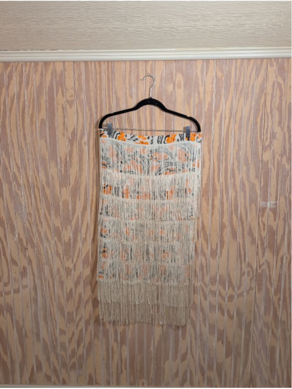 NET Anthropologie White Orange Floral Fringe Midi Skirt L